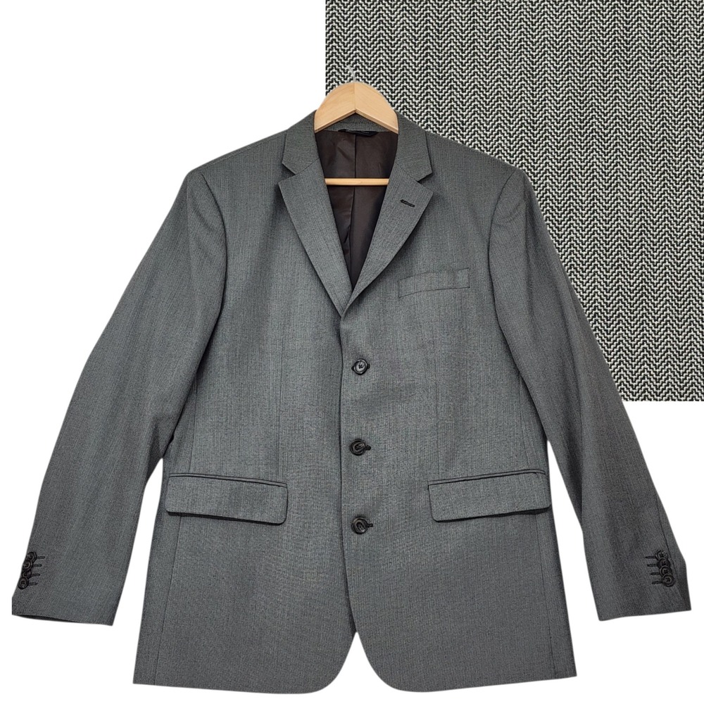 Banana‎ Republic Blazer 42R Mens Gray Herringbone 3 Button Gardner Brown Jacket